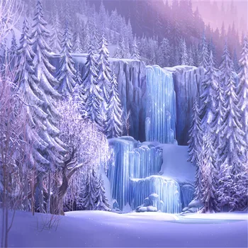 

Frozen Waterfall Blue Winter Photography Backdrops Snow Covered Pine Trees Icefall Kids Birthday Party Photo Booth Background