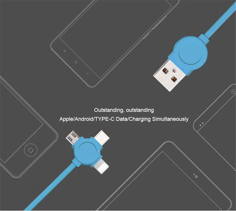 NOHON 3 in 1 USB Cable Type C Lighting Charge Cable For iPhone X 7 8 Plus IOS For Xiaomi Huawei Samsung Fast Charging Cables 1M (1)