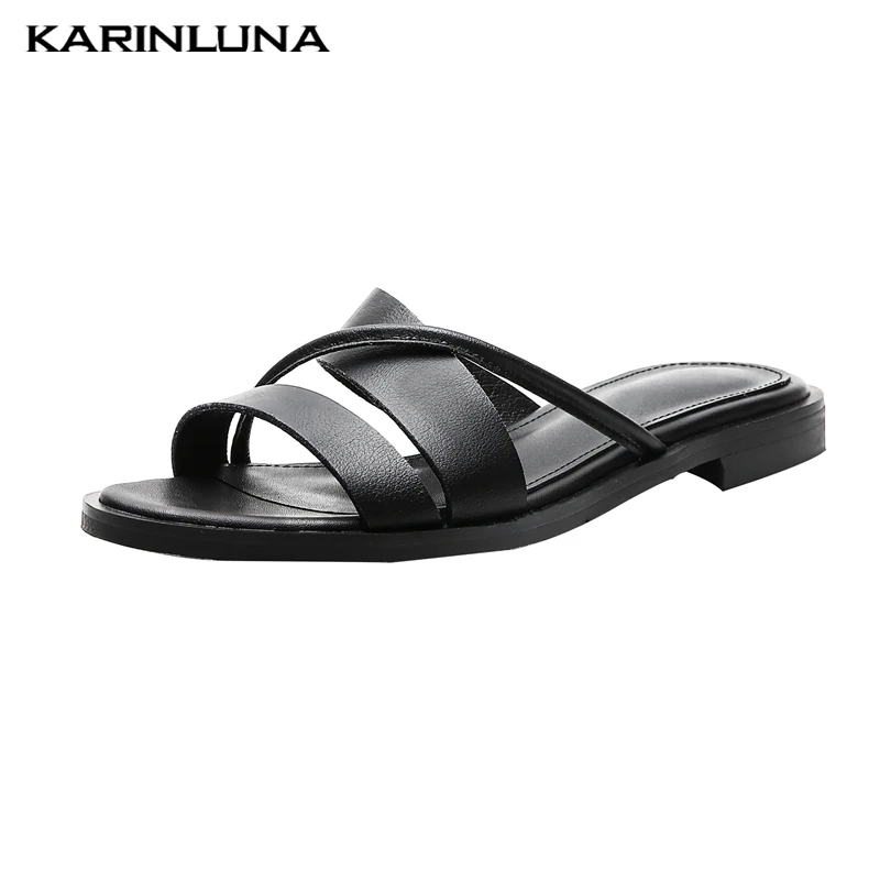 

KarinLuna 2019 big size 32-44 genuine leather women shoes leisure flat summer slippers shoes woman
