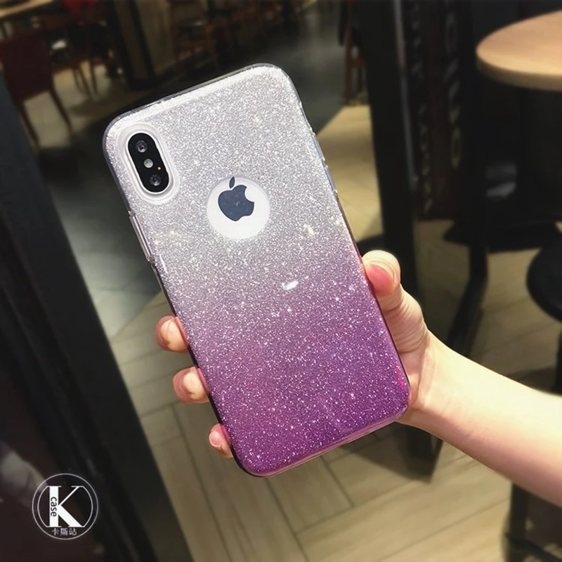 Блестящий Прозрачный мягкий чехол с градиентом для iphone 7 8 Plus XS MAX XR 10 X 5 блестящий