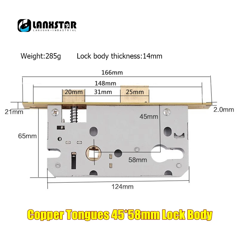 Высокое Качество Латунный замок корпус большой 50 маленький 50 мм Стандартный 58 замок врезной дверной ручки замок медные языки замок - Цвет: Size 58mm Lockbody