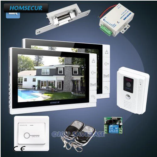 HOMSECUR " TFT lcd Видео и аудио умный дверной звонок с 700 TVLine наружный блок+ одна кнопка разблокировки для домашней безопасности 1C2M