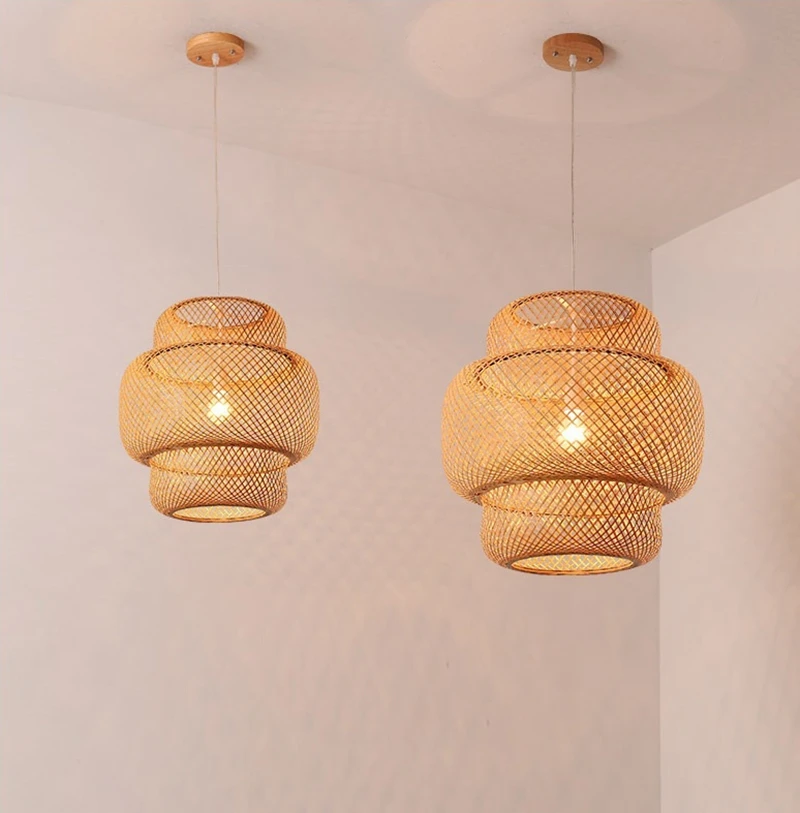 Novelty Japanese Style Hand Knitted Bamboo Pendant Lamp Modern Wood Decoration for Hotel Restaurant Cafe Bar Study Home Lighting (7)