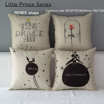

45*45cm Cushion cartoon black and white little prince rose the fox pattern sofa pillowcase linen cotton cushions pillows