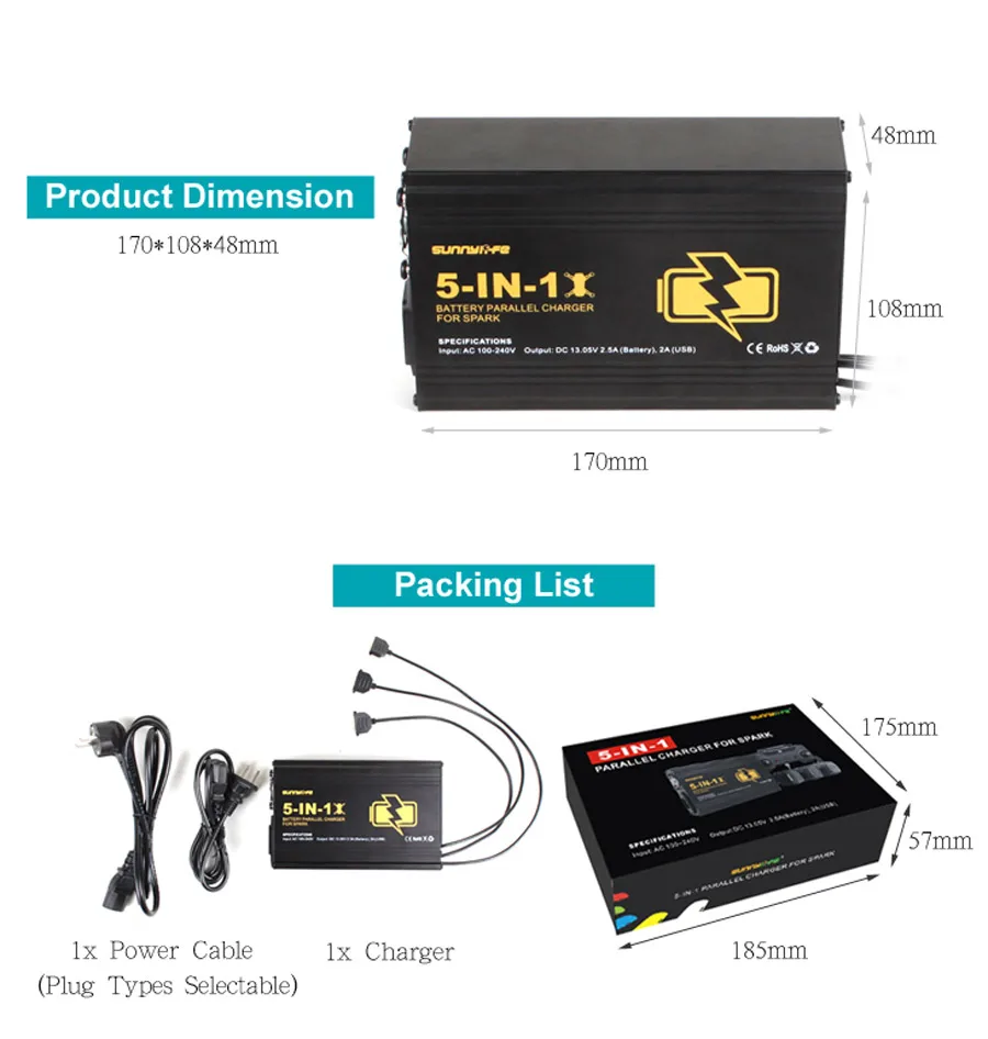 5 в 1 Батарея параллельно Зарядное устройство дистанционного управления Зарядное устройство Dual USB Зарядное устройство для DJI Spark Drone аксессуары