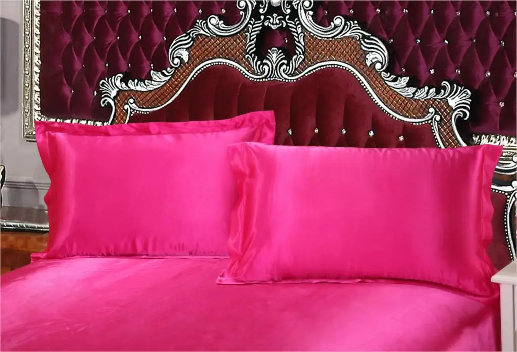 Buy 2pcs / pair Fashion Luxury Soft Satin sleep Pillowcases Pure Color Pillow