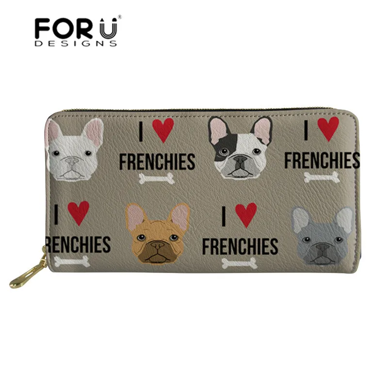 

FORUDESIGNS Ladies Wallet PU Leather French Bulldog Print Long Purse for Women Casual Card Holder Money Phone Bag Cartera Mujer
