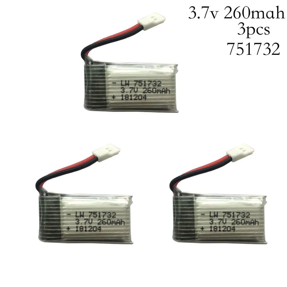 

3pcs 3.7V 260mAh Li-po Battery for H8 Mini Eachine H48 H8 3D RC Quadcopter Accessory Drone Toy Spare Parts High Quality 3.7v 260