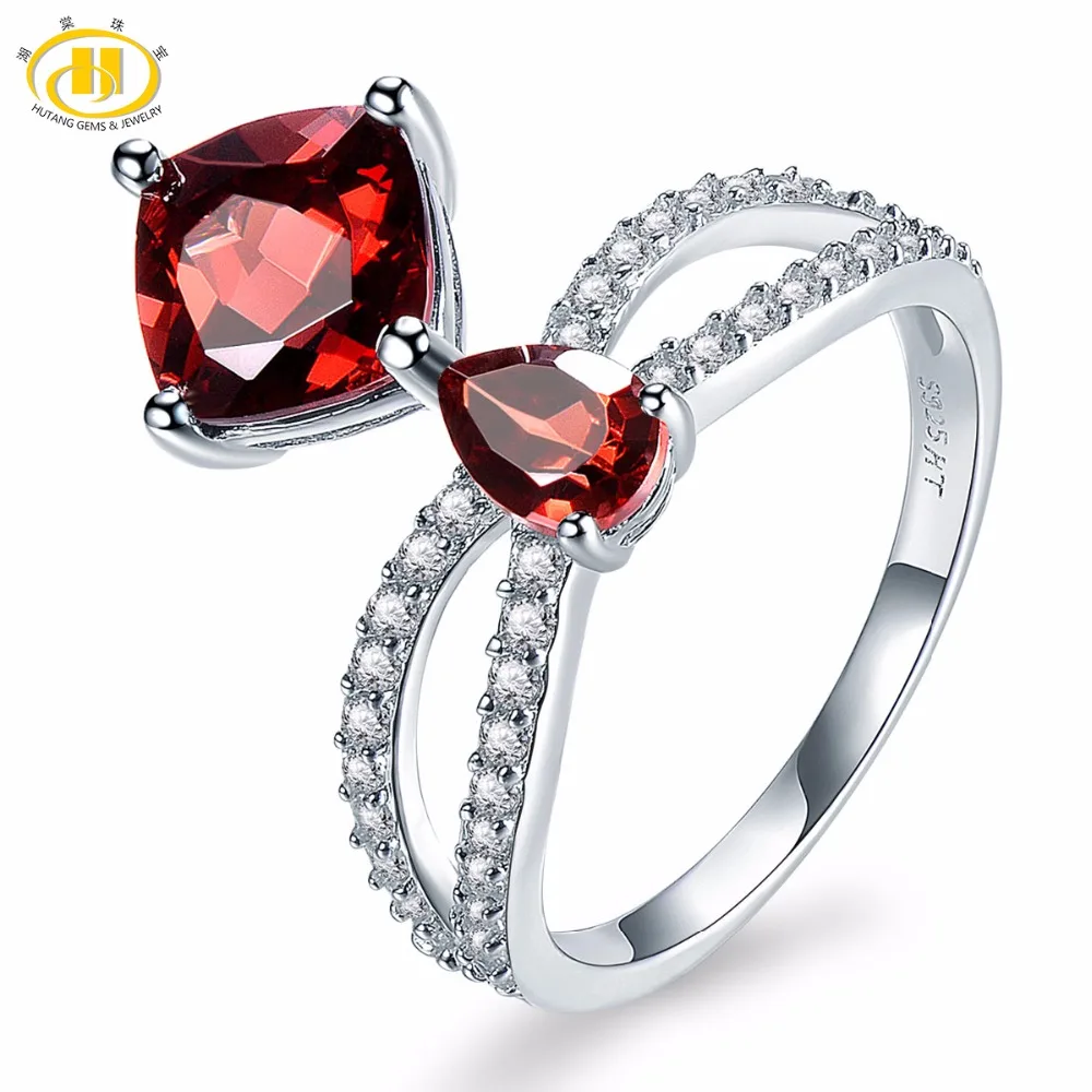 

Hutang Natural Gemstone Garnet and Similar Diamond Solid 925 Sterling Silver Engagement Ring Fine Jewelry presents Gift New