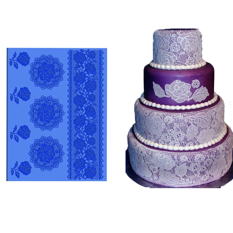 

Rose Flowers Border Mould Lace Mat Silicone Mold Fondant Cake Decorating Tool Chocolate Gumpastes Sugarcraft Forms Bakeware