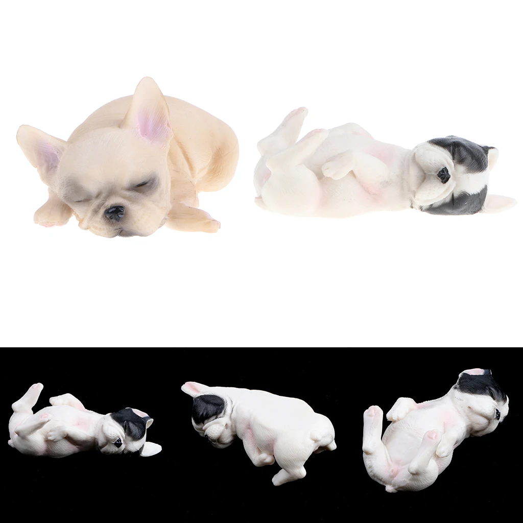 2x Sleeping Little French Bulldog Dog Animals Action Figure Pet Dog Wild/Farm Animal Models Educational Nature Toy