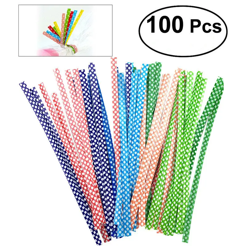 

100PCS Metallic Dot Pattern Twist Ties For Bag Package Party Candies Pastry Cupcake Bag (Monochrome color random)