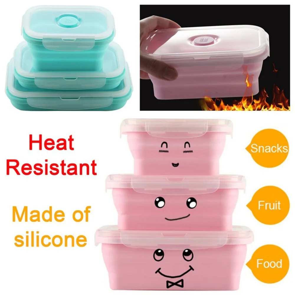 

3pcs/set Silicone Lunch Box Portable Folding Bento Bowl Eco-Friendly Food Dry Snack Container Kids Lunchbox 850ml 550ml 350ml