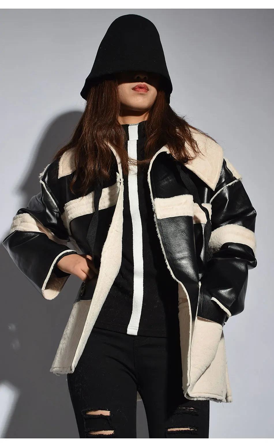 [XITAO] корейская мода, новинка, Женское зимнее корейское пальто с открытым стежком и отложным воротником, полный рукав, женское лоскутное пальто с карманами, смесь LYH2652