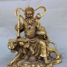 1" Народная Китайский Латунь Буддийский Богатство Маммона Будда Король Бог Поездка Статуя Тигра