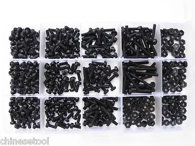 

930pcs M3 Nylon Screws Nut Washer round Phillips Assortment Kit Set Black