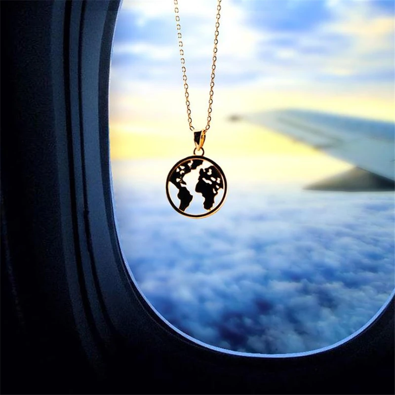 

100% 925 Silver Korean Style Creative World Earth Pendant Necklace Charm Fashion Jewelry Women's Popular D4856