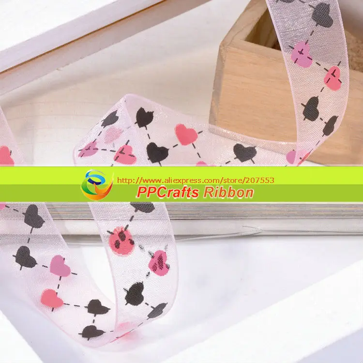 2014 New 3/8&quot; 9MM Valentine's Day Organza Ribbon Colorful Heart Printed