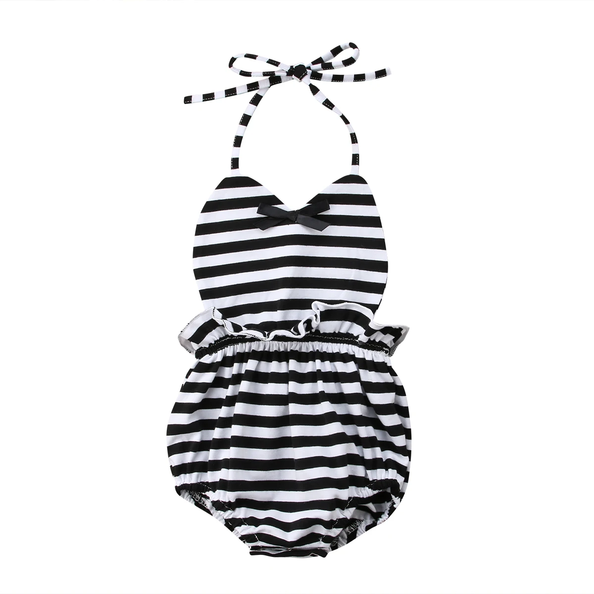Newborn Infant Baby Girls Black And White Striped Bodysuit Jumpsuit