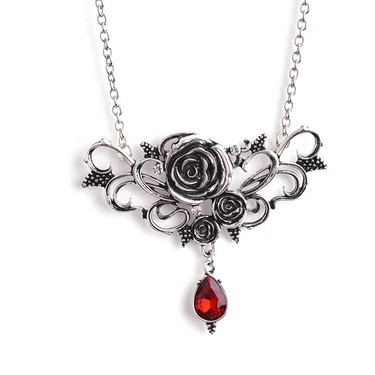 Винтажное ожерелье в виде колючей розы на Хэллоуин для женщин, готическое ювелирное изделие, хрустальное ожерелье с подвеской, модные женские аксессуары - Окраска металла: RED