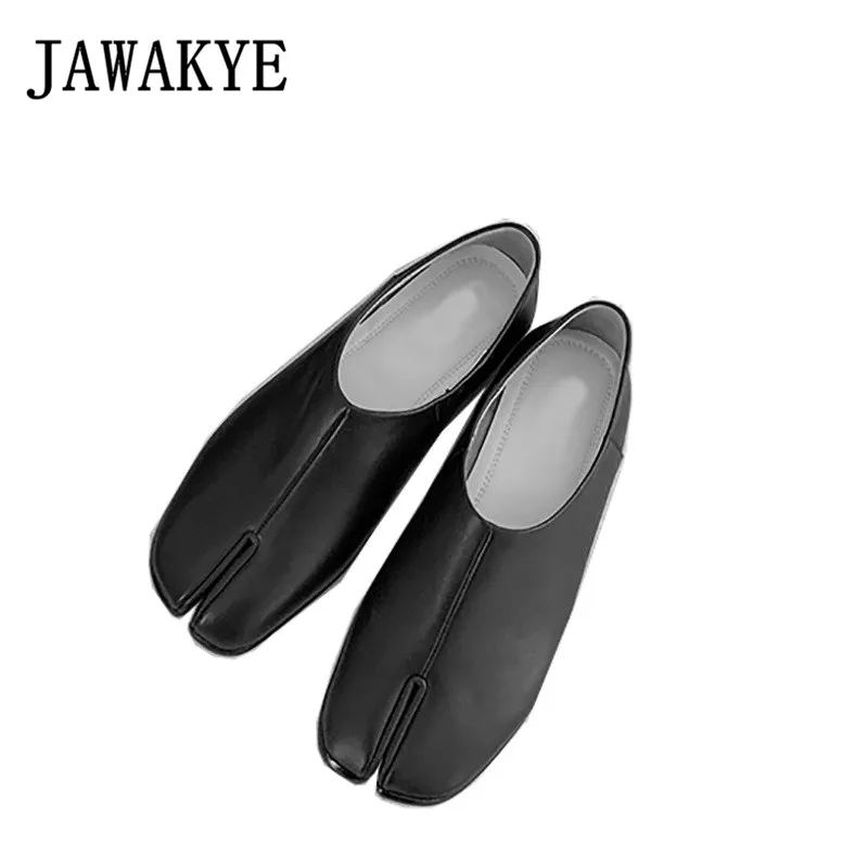 JAWAKYE черные мягкие женские туфли из натуральной кожи с разрезом на плоской