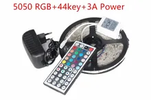 5050 RGB СВЕТОДИОДНЫЕ Ленты Не Водонепроницаемый/Водонепроницаемый 5 М 300 Светодиодные Полосы Света Fita светодиодные Строки + 44 Key ИК-Пульт + DC 12 В 3A Power Kit