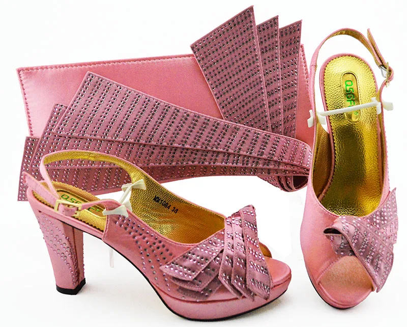 

2019 New Pink Italian Shoes with Matching Bags Set Decorated with Crystal Nigerian Shoes and Matching Bags African Shoes and Bag