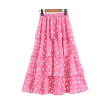 Klacwaya/женская розовая юбка с принтом в виде сердца, летние пляжные женские многослойные юбки с сердечками, милые богемные плиссированные юбки Faldas jupe femme