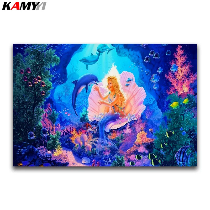 

Mermaid DIY Diamond embroidery Cartoon girl Full square Diamond mosaic dolphin full round Diamond painting Cross stitch sea fish