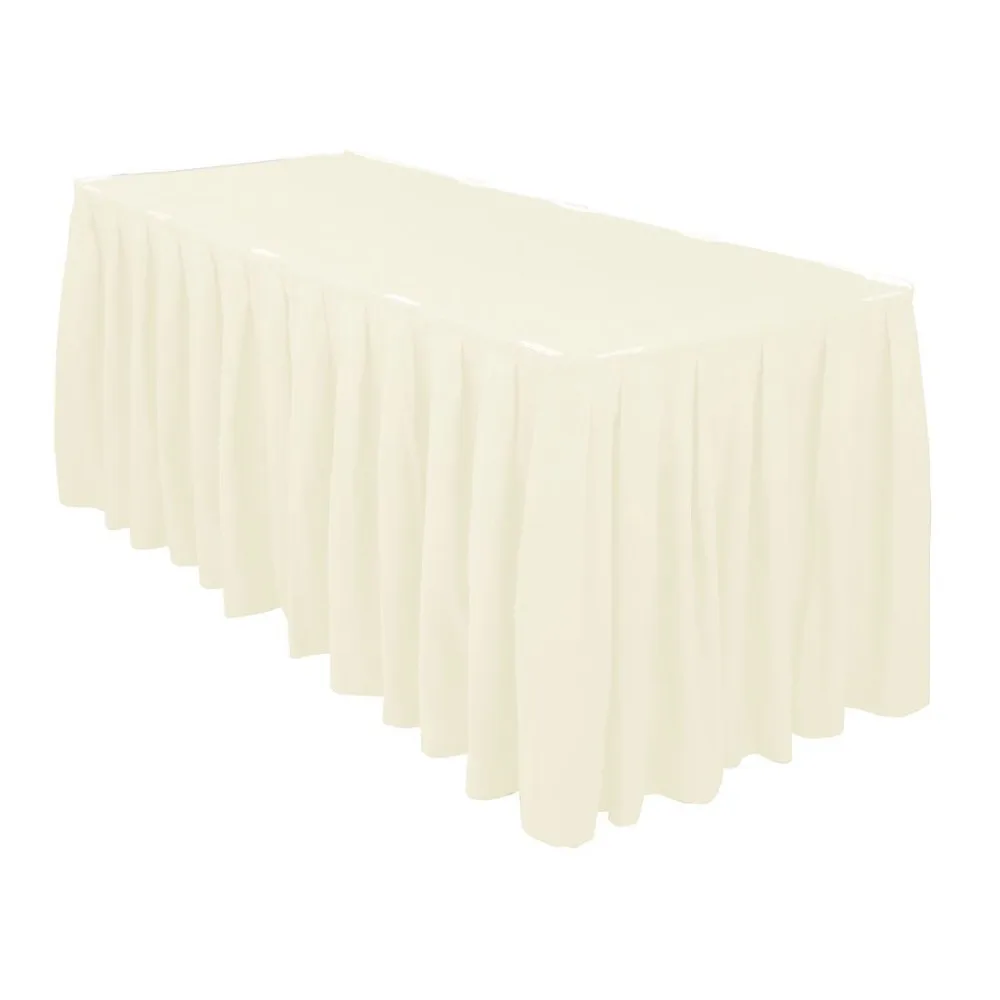 

5pcs 17ft x 29" Ivory Polyester Table Skirt & Buckle For Wedding Party Banquet Decoration Free Shipping