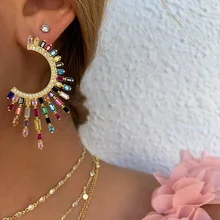 Роскошные Большие женские серьги золотые серебряные красочные радужные cz шипы великолепные серьги Преувеличение