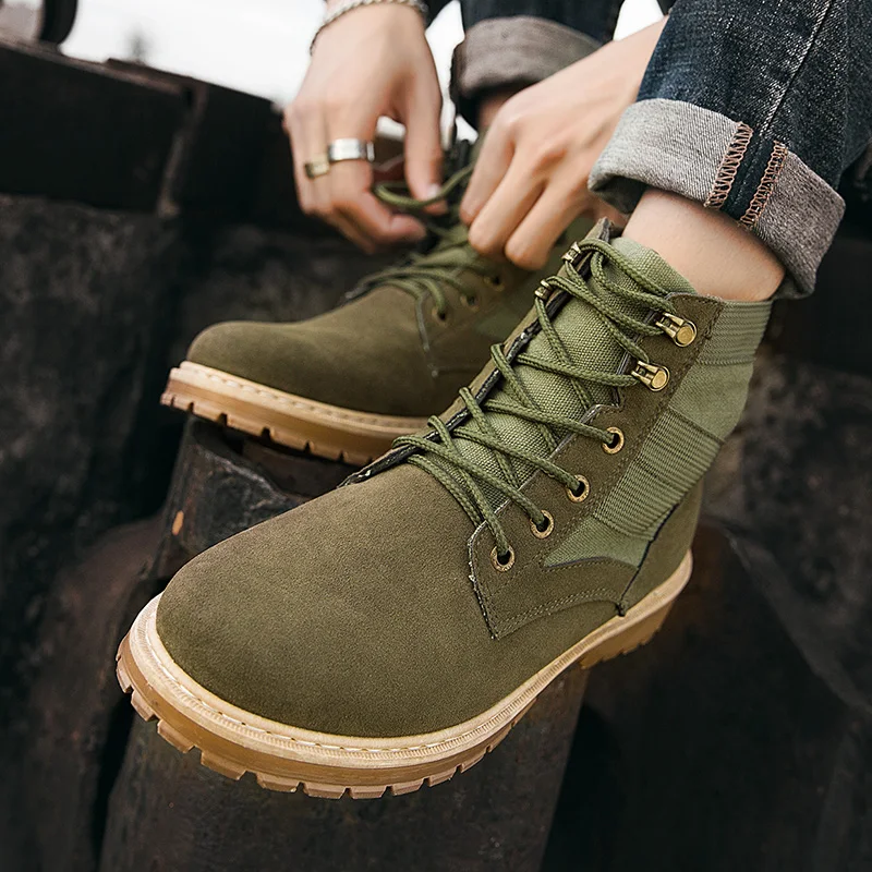 

YRRFUOT Men Work Shoes Brand Outdoor Non-slip Lace-up Training Shoes Autumn Winter Fashion High Top Combat Shoes Hard-Wearing