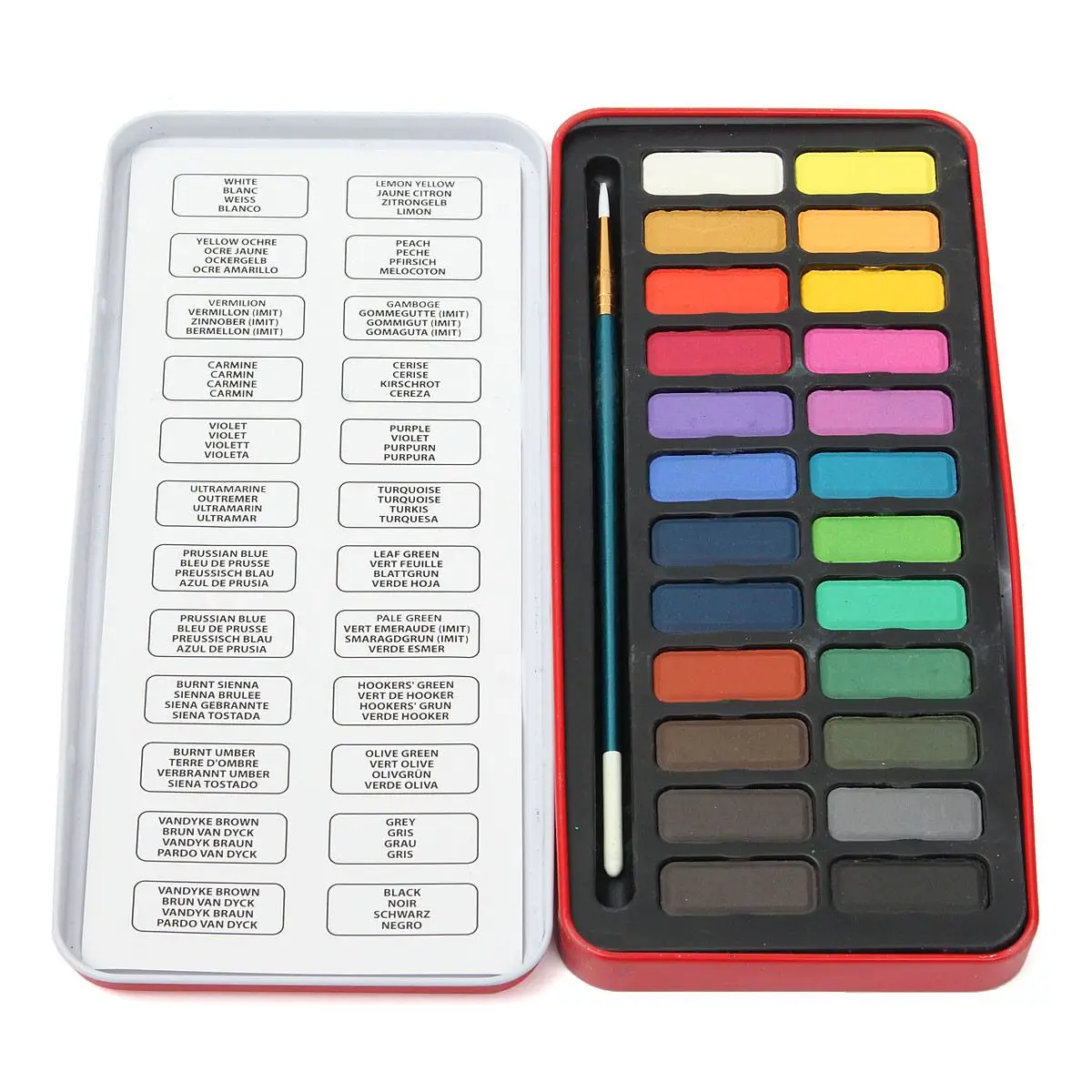 

2018 Hot Sale 24 Colored Solid Watercolor Art Paint Set With Box And Brush Blocks Metal Tin Set Artist Crafts School Art Tool