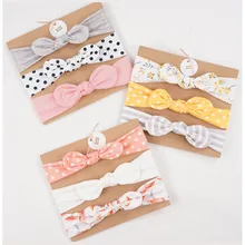 3Pcs / Set Kids Headband Girls Hair Accessories Cotton Rabbit Ear Turban Bowknot Elastic Headband Hair Accessories