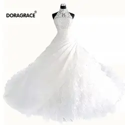 Doragrace vestidos de noiva роскошное с высоким воротом органзы бальное платье с оборками принцесса свадебные платья