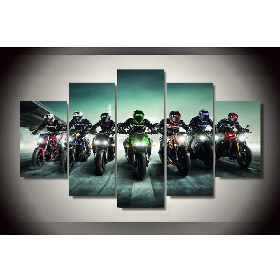 

Home Decoration Modern HD Printed Posters 5 Panels Motorcycle Race Tableau Wall Art Pictures Canvas Modular Paintings Frames TYG