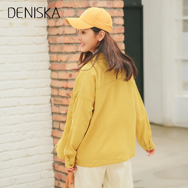 Дениска 2018 Boyfriend Denim куртка осень женские куртки и пальто красный желтый с