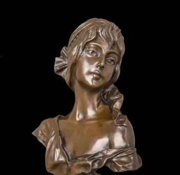 

36 CM Western Art Deco Pure Bronze Marble Women Girl Fair Maiden Bust Sculpture