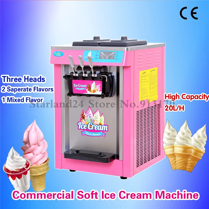 Commercial Ice Cream Machine 20L/H 220V Pink Color Three Heads LED Display Ice Cream Maker Frozen Yogurt Icecream Machine Commercial Ice Cream Machine 20L/H 220V Pink Color Three Heads LED Display Ice Cream Maker Frozen Yogurt Icecream Machine