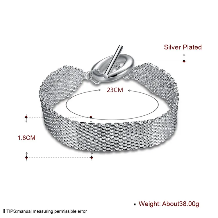 Серебряный 925 Ювелирный сетчатый Браслет цепочка для женщин Модный Браслет Браслеты& Браслеты Свадебные подарки Bijoux 8 дюймов