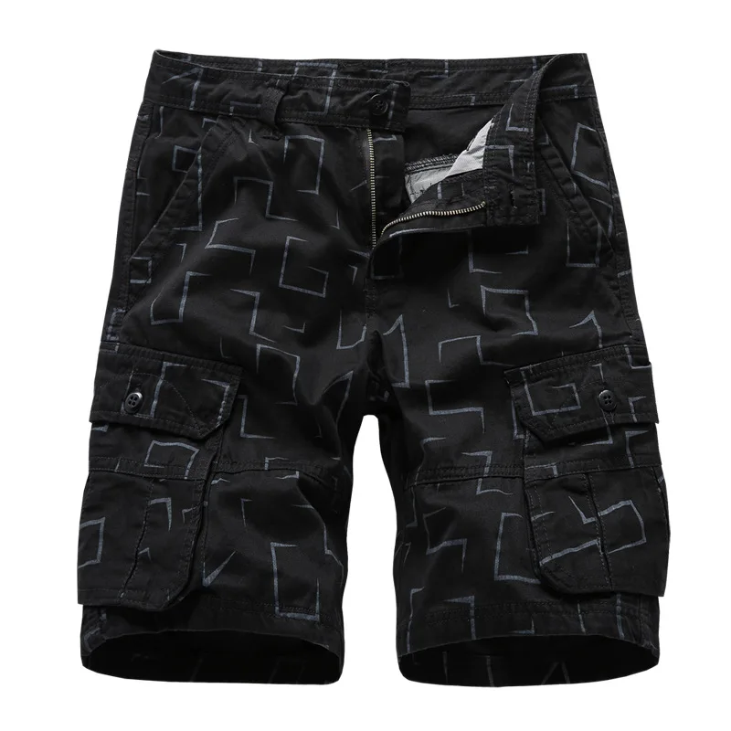 Летние пляжные шорты мужские модные клетчатые мульти накладные карманы шорты мужские повседневные спортивные короткие брюки для бодибилдинга мужские джоггеры - Цвет: Черный