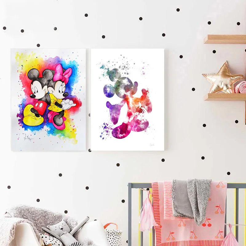 

Mickey Mouse Minimalist Watercolor Canvas Painting Print Living Room Home Decor Modern Wall Art Oil Painting Poster Framework HD