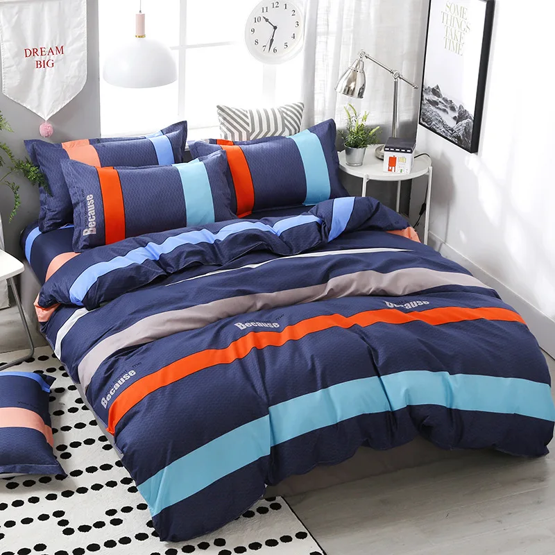 

SILIKOLOVE 3/4Pcs/Set Classic Stripe Blue Comforter Bedding Set Bed Linen Cotton Duvet Cover Set Home Textile