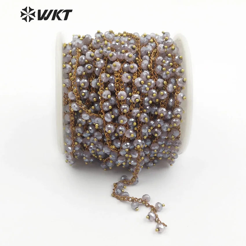 

WT-RBC064 Wholesale 5 Meter Handmade Rosary Beads Chain Light Purple Color Faceted Crystal Beads Chain For Women DIY Jewelry