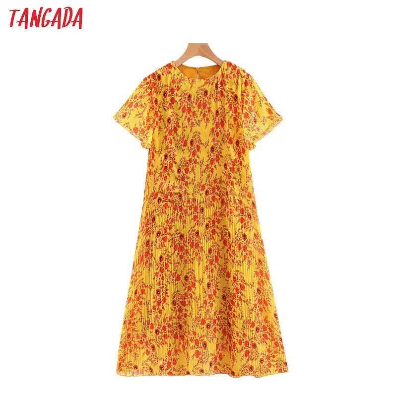 

Tangada women chiffon floral print dresses summer short sleeve bohemian style mid-calf dresses 2019 fashion brand vestidos SL197