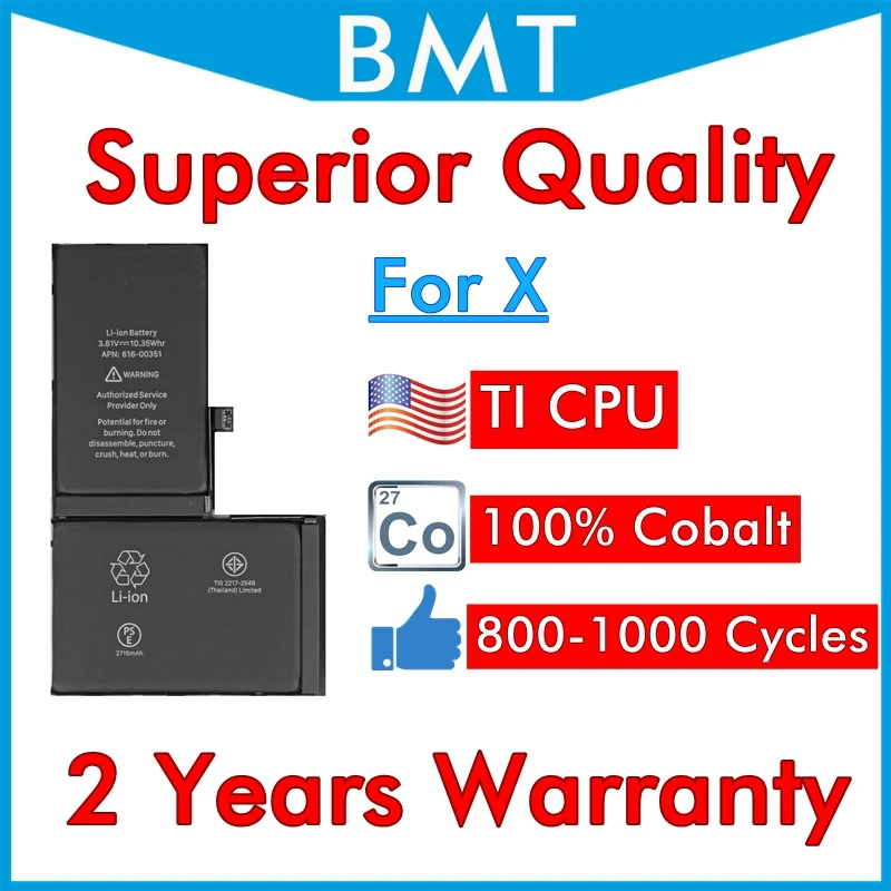 Аккумулятор BMT для iPhone X 10 шт. превосходное качество 2716 мАч 100% кобальтовый элемент
