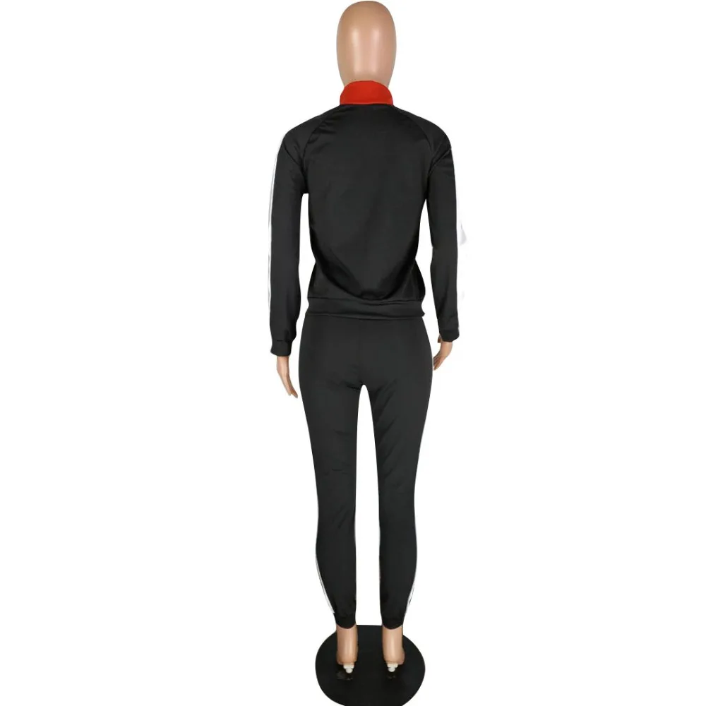 Сексуальный осенне-зимний женский спортивный костюм с длинным рукавом в стиле пэчворк, Модный комплект из двух предметов, повседневные Комбинезоны, комбинезоны, 6032