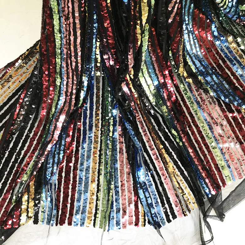 LASUI 1Y = Лот зашифрованные многоцветный прямые полосы блесток Сетчатое вышитое Кружево Ткань DIY платье, одежда, чемодан W0095