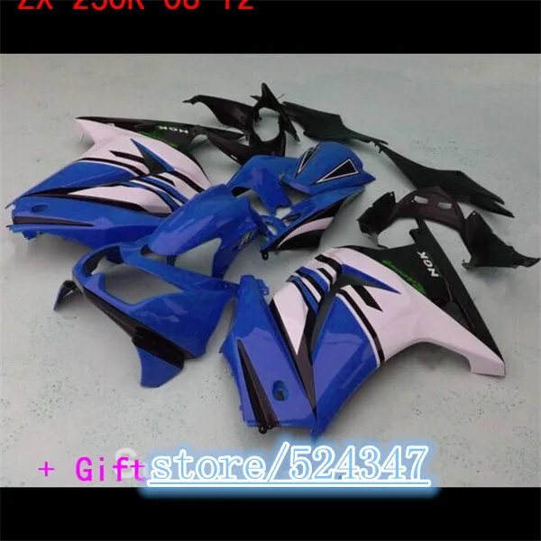 Injection Carenado kit para Kawasaki Ninja 250r 2008-2012 moldeo por EX250 azul blanco del personalizar negro ajustado ZX250 Injection Carenado kit para Kawasaki Ninja 250r 2008-2012 moldeo por EX250 azul blanco del personalizar negro ajustado ZX250