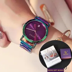 GUOU Брендовые женские часы модные красочные наручные часы из нержавеющей стали повседневные женские кварцевые часы с оригинальной